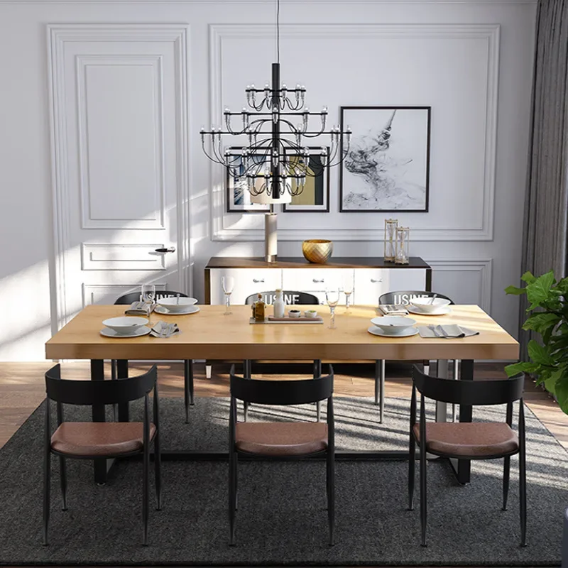 

Products can be customized Nordic solid wood wrought iron dining table and chair combination modern simple rectangular work