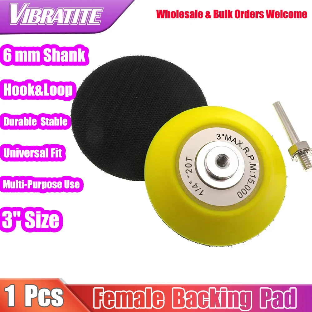 3 Inch 75mm Backing Plate 6mm Shank 1/4-20T Thread PU Sander Sanding Pad Hook Loop for Grinding & Polishing Abrasive Tools