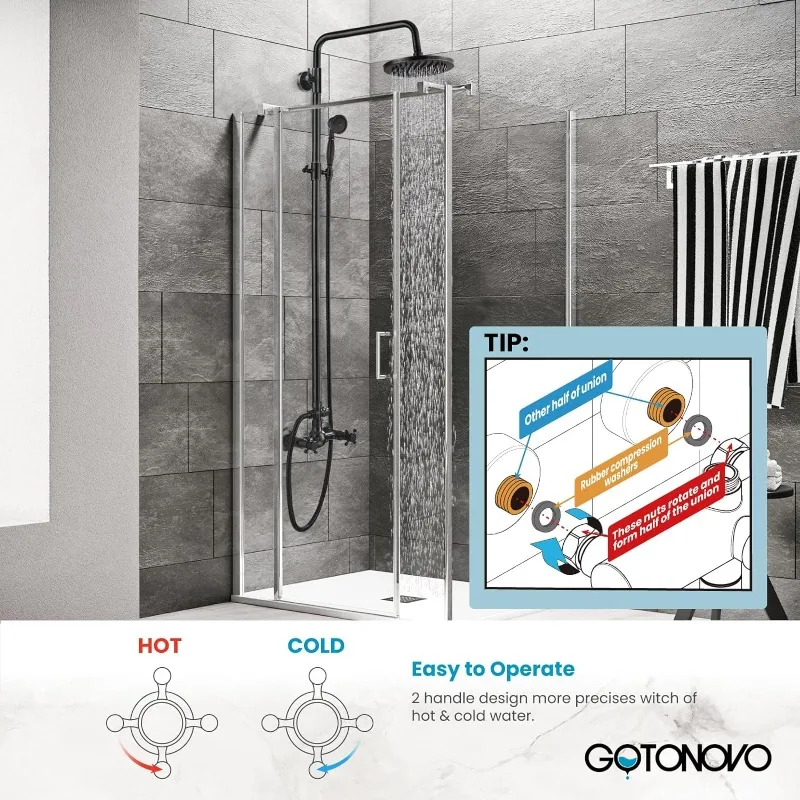 gotonovo Rain Shower System Set 2 Knobs Mixing 8 Inch Rainfall Shower Head with Handheld Spray Bathroom Shower Faucet