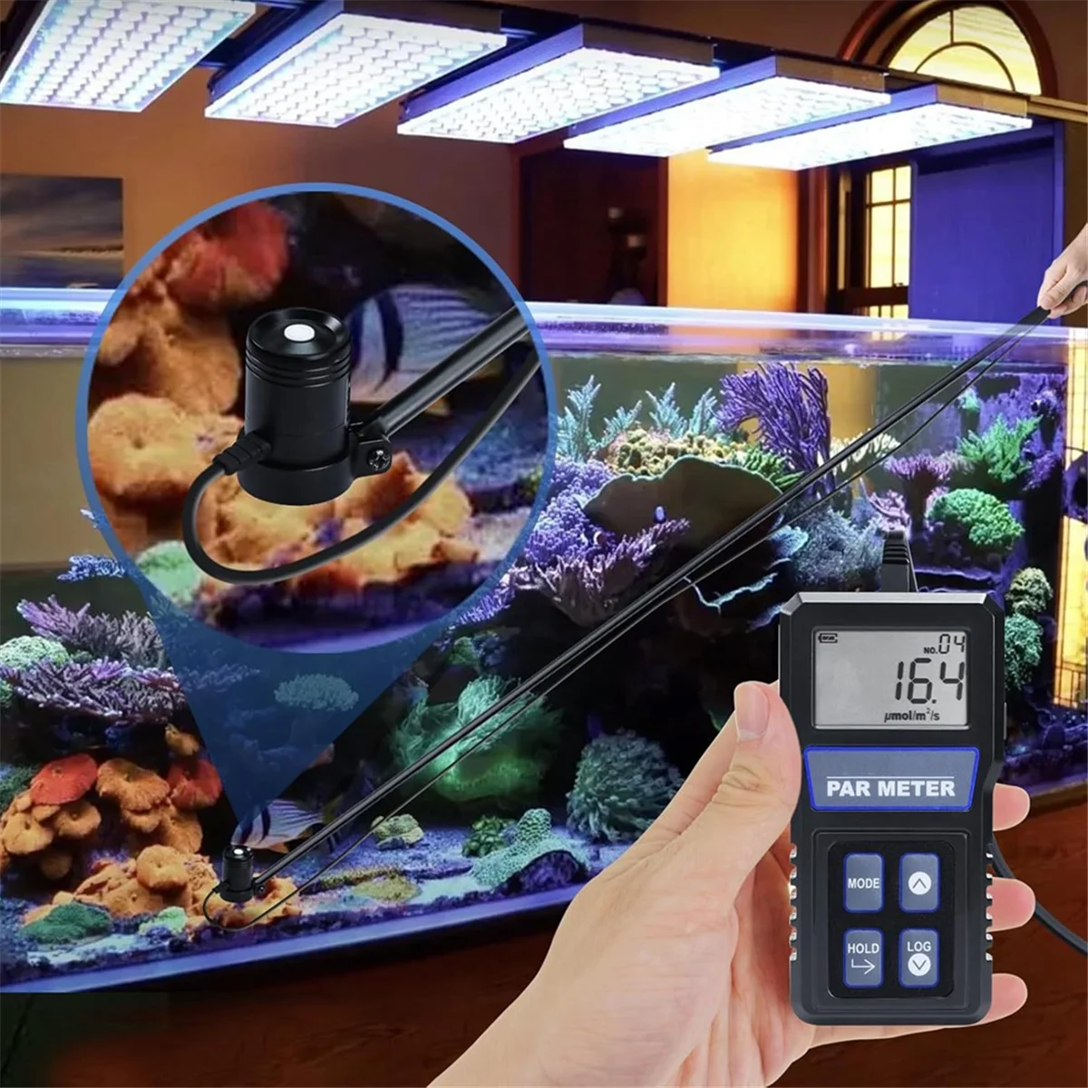 ABKM Digital PAR Meter IP68 Waterproof Probe Full Spectrum Quantum Sensor Photosynthetic Activity for Plant PPFD Tester