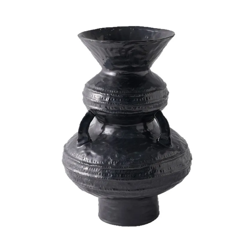 Modern Art Handmade Ceramic Vase Golden Ball Embellishment Decorative Ornament Advanced Sense Stacked Flower Vase