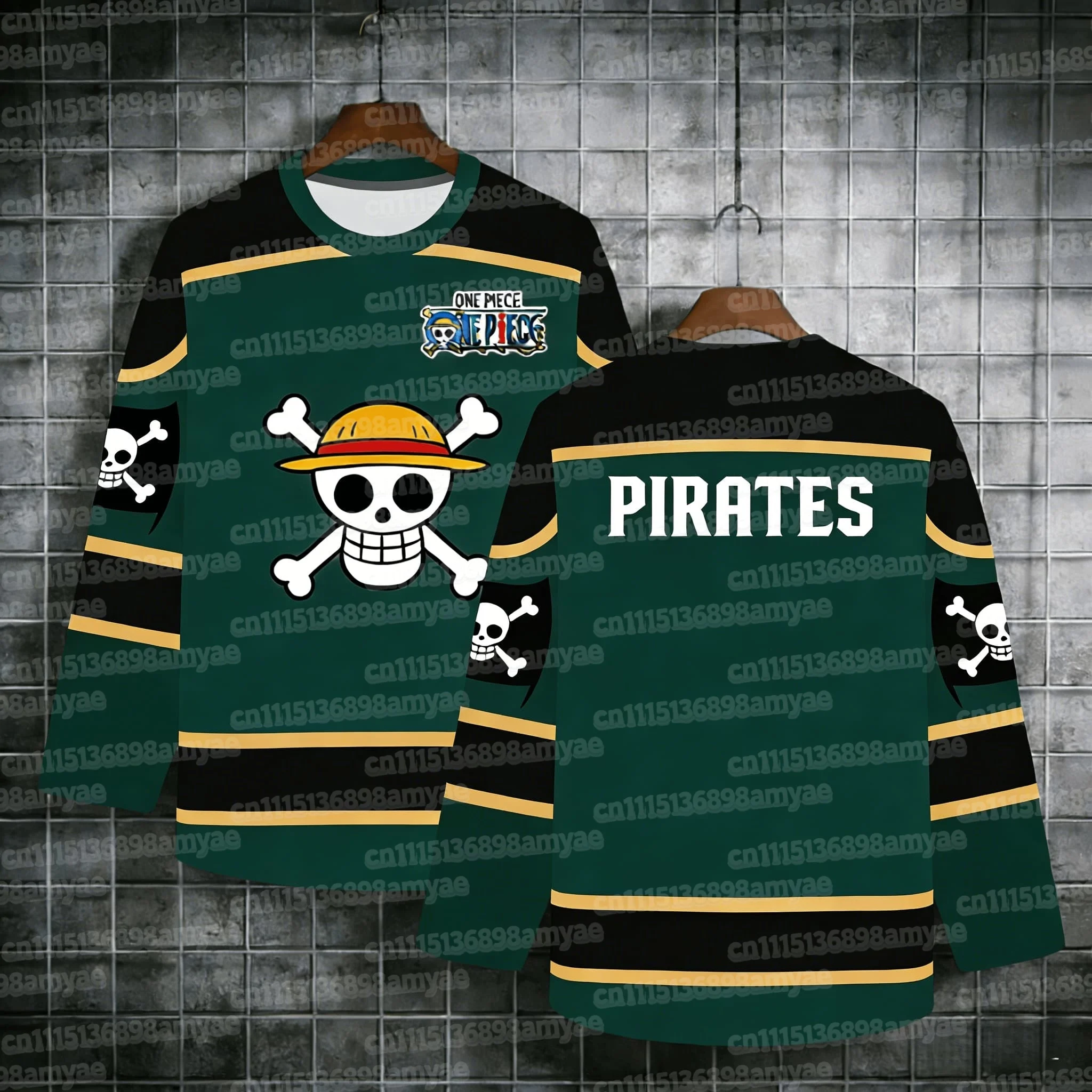 Heißer Anime One Piece Strohhut-Piraten Grüner Mehrfarbiger Hockey-Trikot für Männer 3D-Druck Streetwear Langarm Erwachsenen-Familien-Partnerlook – Detail 10
