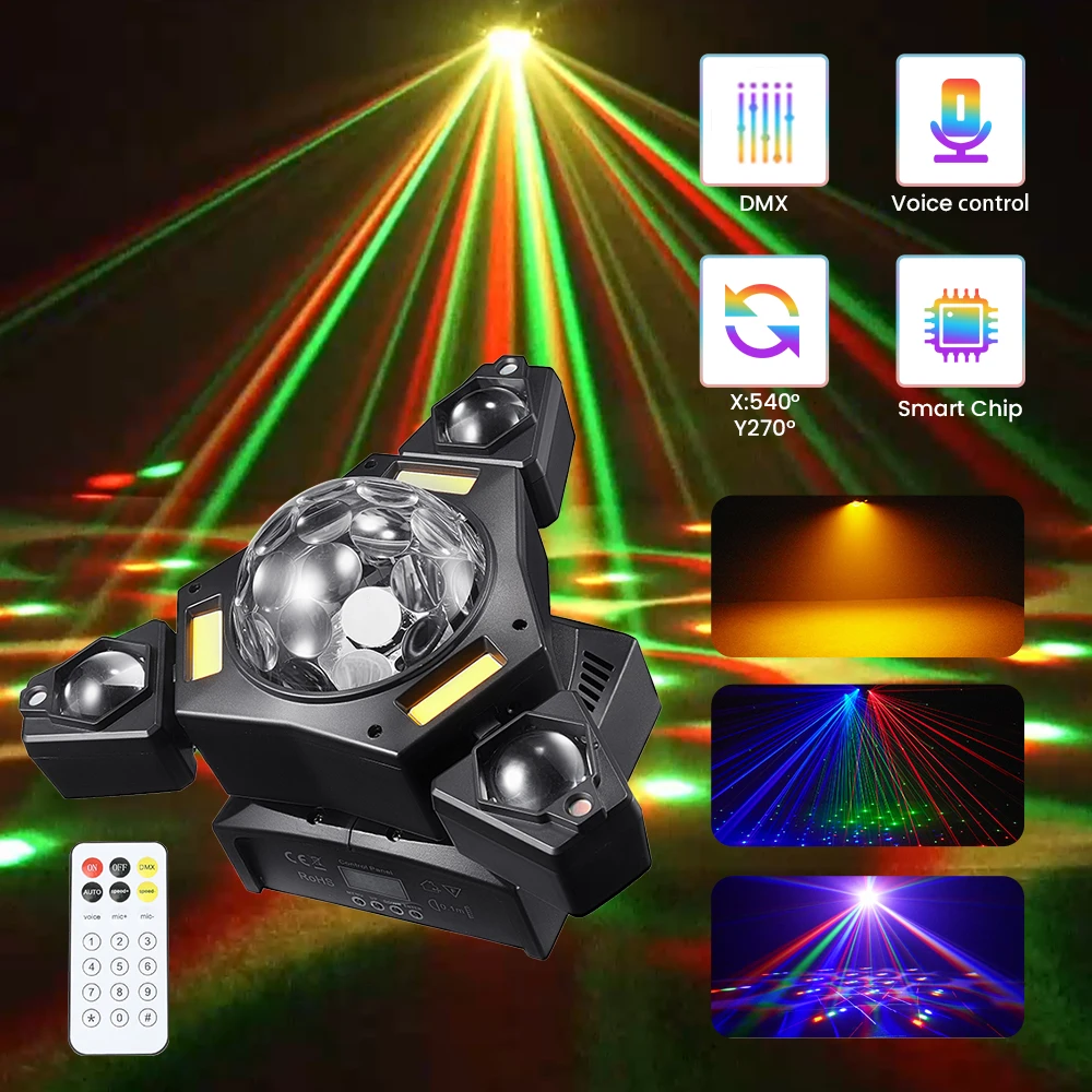 

KEMAX 80W LED Moving Head Beam Light RGBW Disco Ball Party Lights DMX512 DJ Effect Rotating Strobe Stage Light for Wedding Club