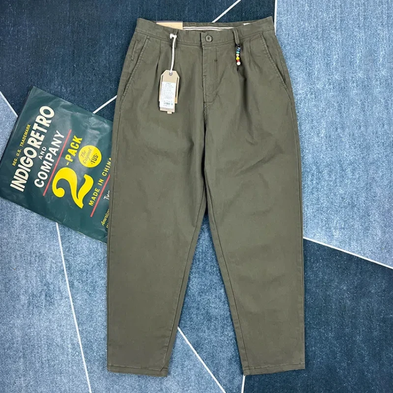 Spring new cotton day micro cone casual pants men's retro straight overalls trend all matching pants