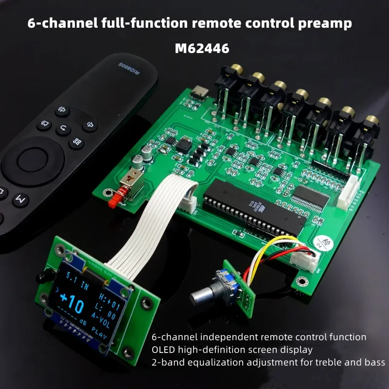 Woli F11 M62446 Preamp 5.1, 6-Channel Fully Independent Remote Control OLED Display