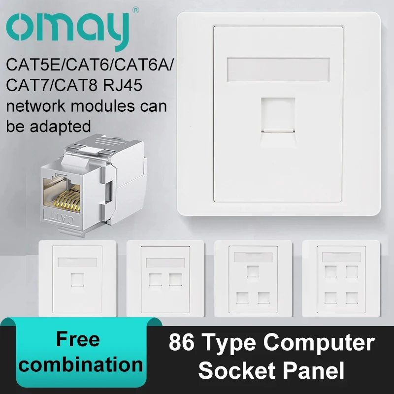 OMAY-Tipo 86 Painel Soquete, Rj45CAT5, 6, 7, 8 Módulo, Único, 1-Hole, Dual, 2-Way Cabo Ethernet, Painel de parede, Caixa Inferior, Acoplador Keystone