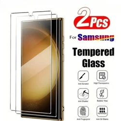 2Pcs Tempered Glass For Samsung Galaxy S25 S24 22 S23 S21 Ultra S24 FE Screen Protector For Samsung Note 20 10 S10 S9 Plus HD