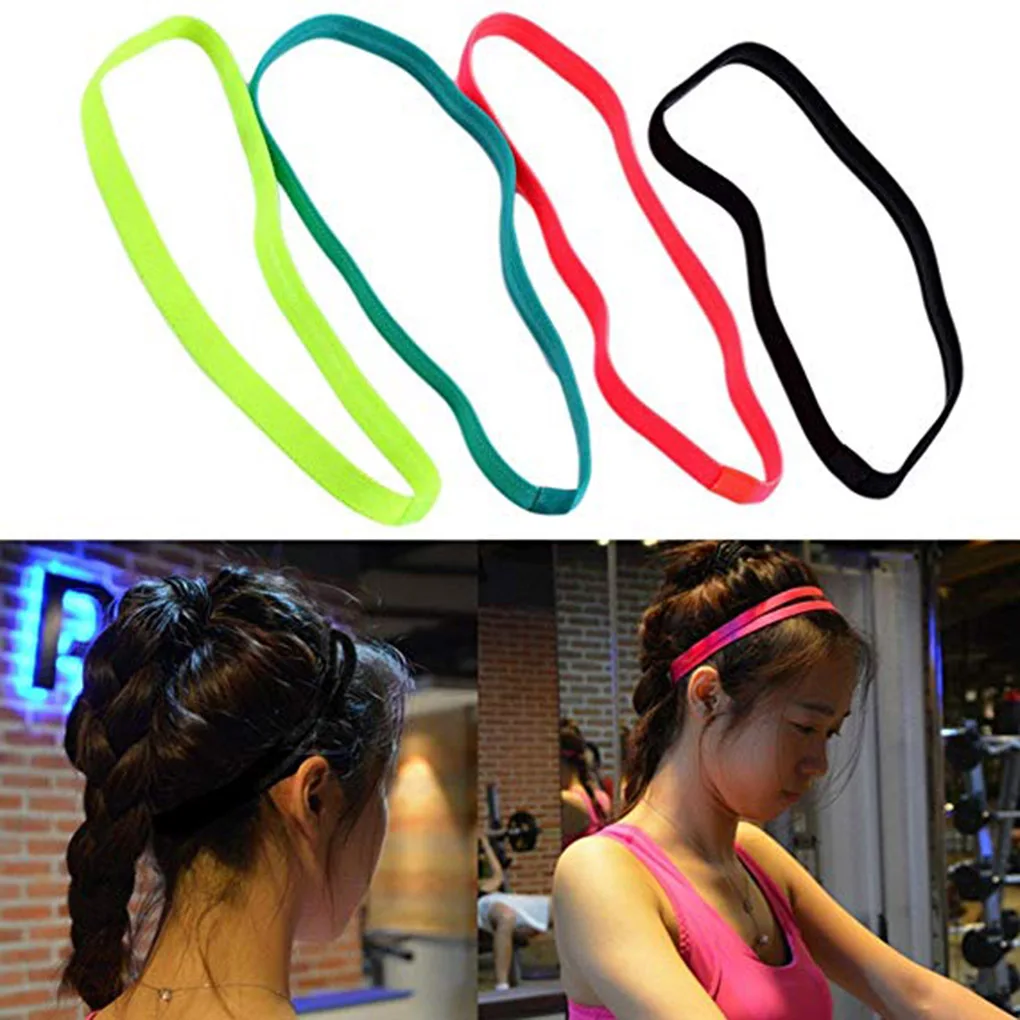 1 Pcs Women Sweatbands Football Yoga Pure Hair Bands Anti-slip Elastic Rubber Thin Sports Headband Hair Accessories Headwrap