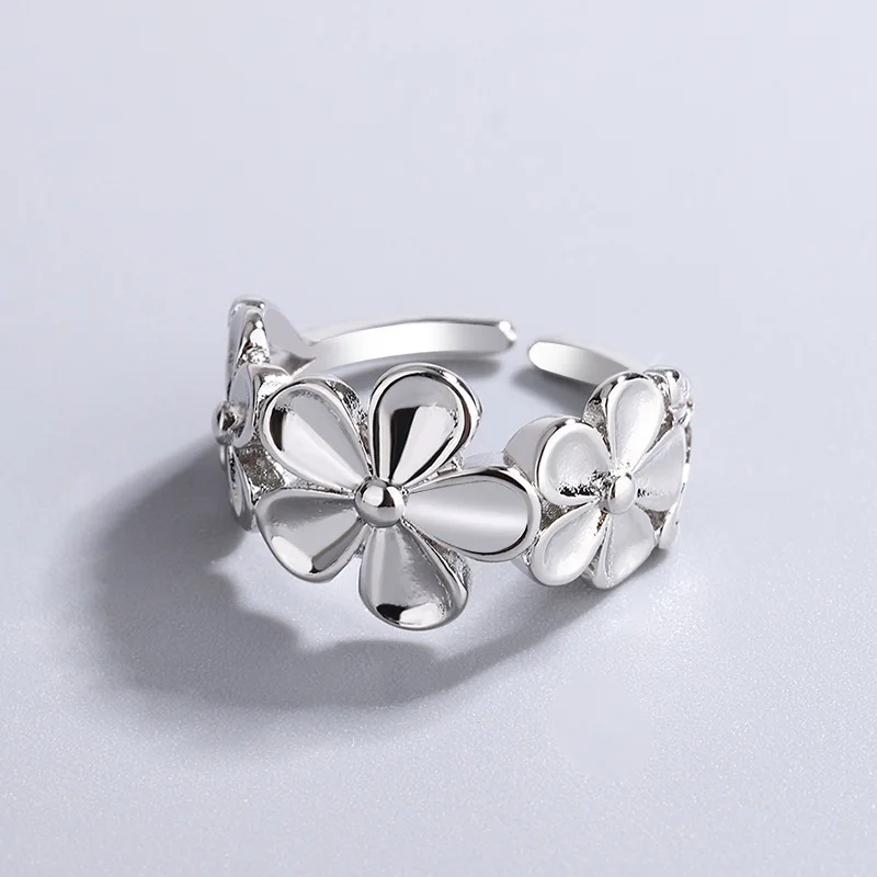 925 Sterling Silver Flower Stackable Adjustable Rings For Women Engagement Luxury Jewelry Accessories Jewellery Argent 925