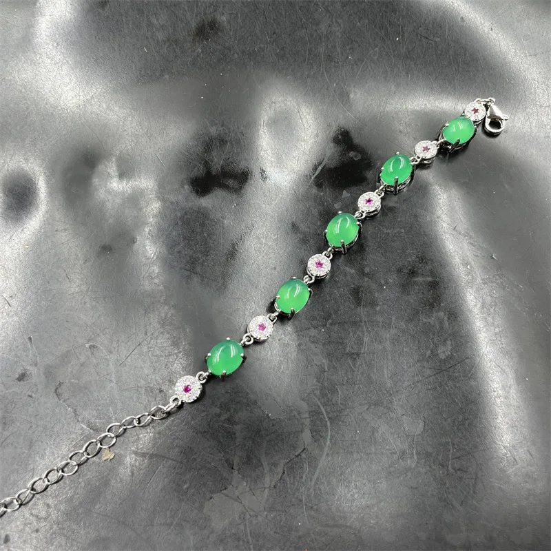 Inlaid Chalcedony-Shaped Women's, Green Agate Bracelet