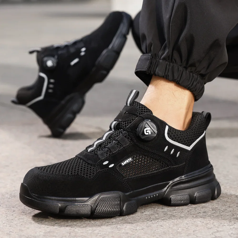 

Мужские летние рабочие кроссовки с защитой носка от проколов, дышащие, с поворотной застежкой, сетчатые, для безопасной работы