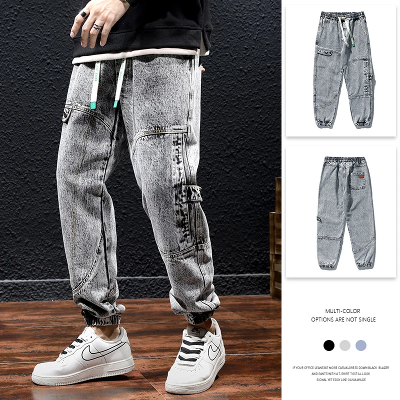 Plus Size Herren Jeans Streetwear String Banding Denim Cargo hose Stretch Baumwolle Baggy Jeans hose plus Größe 6xl 7xl 8xl