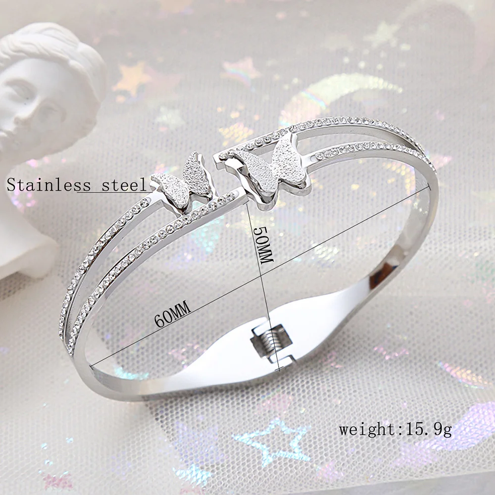 Luxury Crystal Butterfly Bracelet, Silver Gold Plated Women\'s Bracelet White, Double Layer Zircon Spring Bracelet, Girls Gift