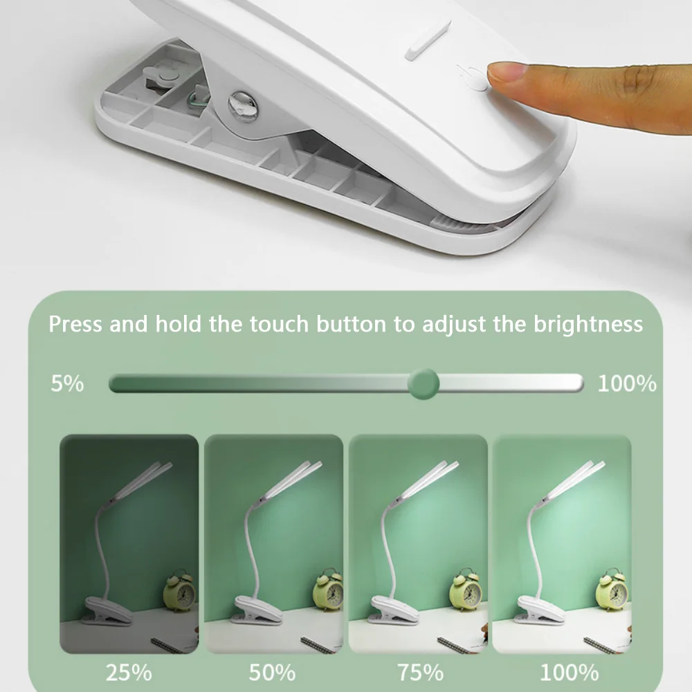 Clip LED eye-care desk lamp rechargeable touch control clip lamp led student dormitory reading folding bedside light