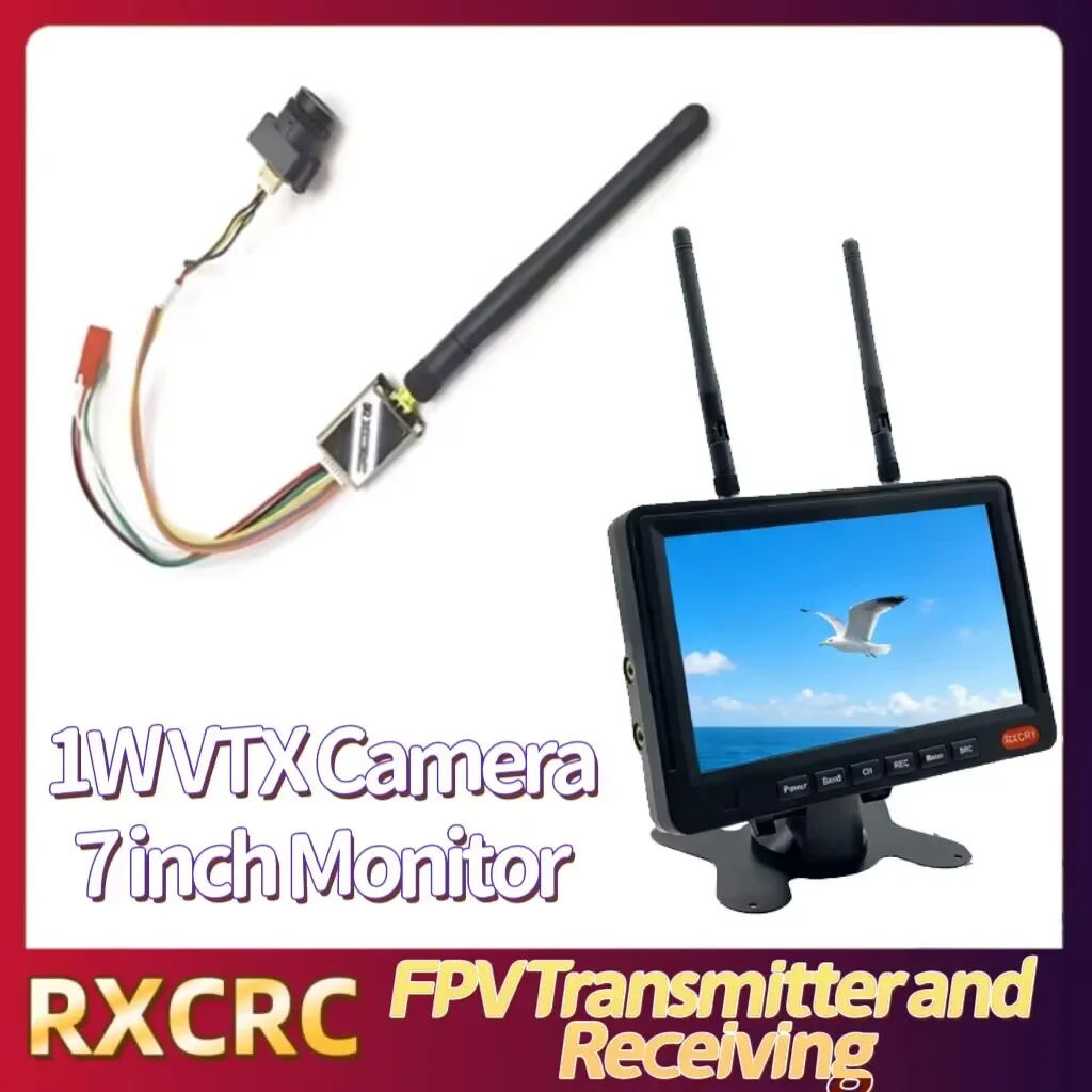 RXC 5.8GModule 1W VTX Transmitter 1200TVL 2.1mm lens Camera FPV 7 inch Receiving monitor for RC FPV Long Range Fixed-wing Drones