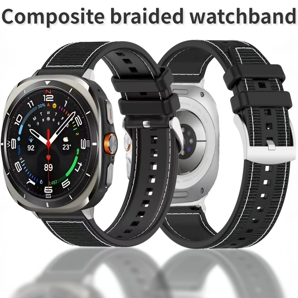 

Composite Braided Watchband for Samsung Galaxy Watch Ultra 47mm Silicone Bracelet Wristband for Galaxy Watch 7 Ultra Nylon Strap