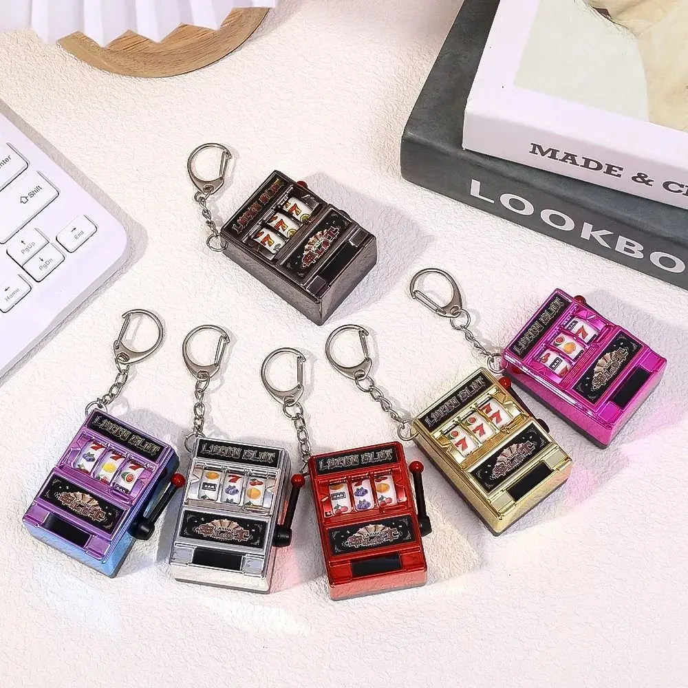 High Quality Stress Reliever Keychains Toy Coin Operated Games Key Holder Mini Fruit Slot Machine Gift