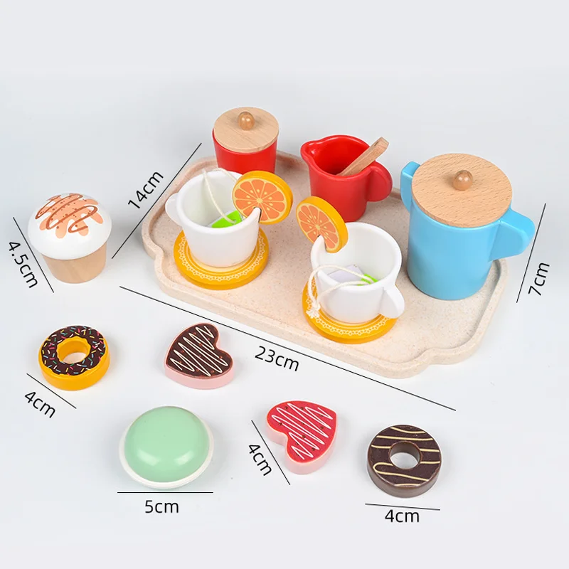 Wooden Afternoon Tea Set Toy Pretend Play Kids Kitchen Food Toys Imitation Game Early Educational Toys for Children's Day Gift