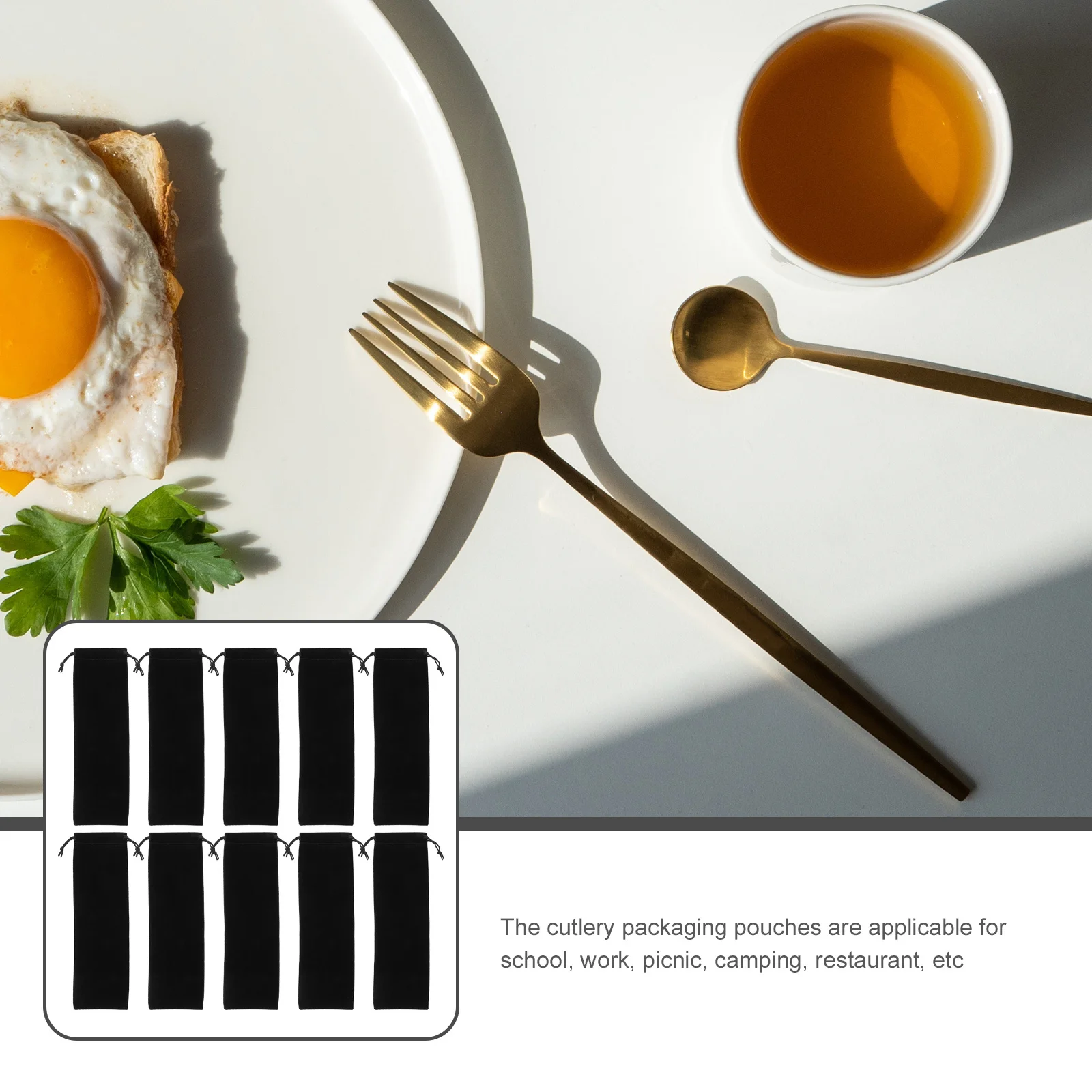 12Pcs Drawstring Cutlery Bags Straw Storage Pouches Portable Tableware Organizer for Picnic Camping School Work