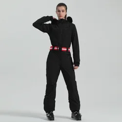 Winter Women New One-piece Ski Suit Female Snowsuit Windproof Clothes Woman Ski Sport Mountain Waterproof Hooded Skiing Sets