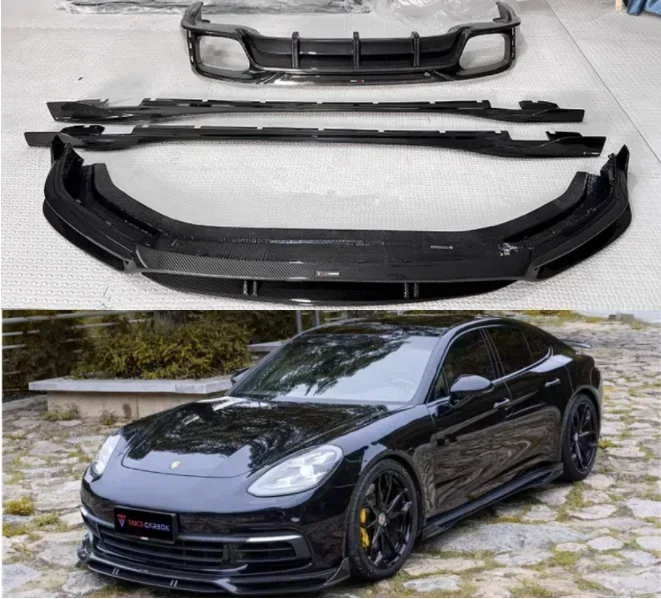 

New！ For Porsche Panamera 97.2 2022 2023 Real Carbon Fiber Front Bumper Lip Rear Diffuser Spoiler Side Skirt Body Kit