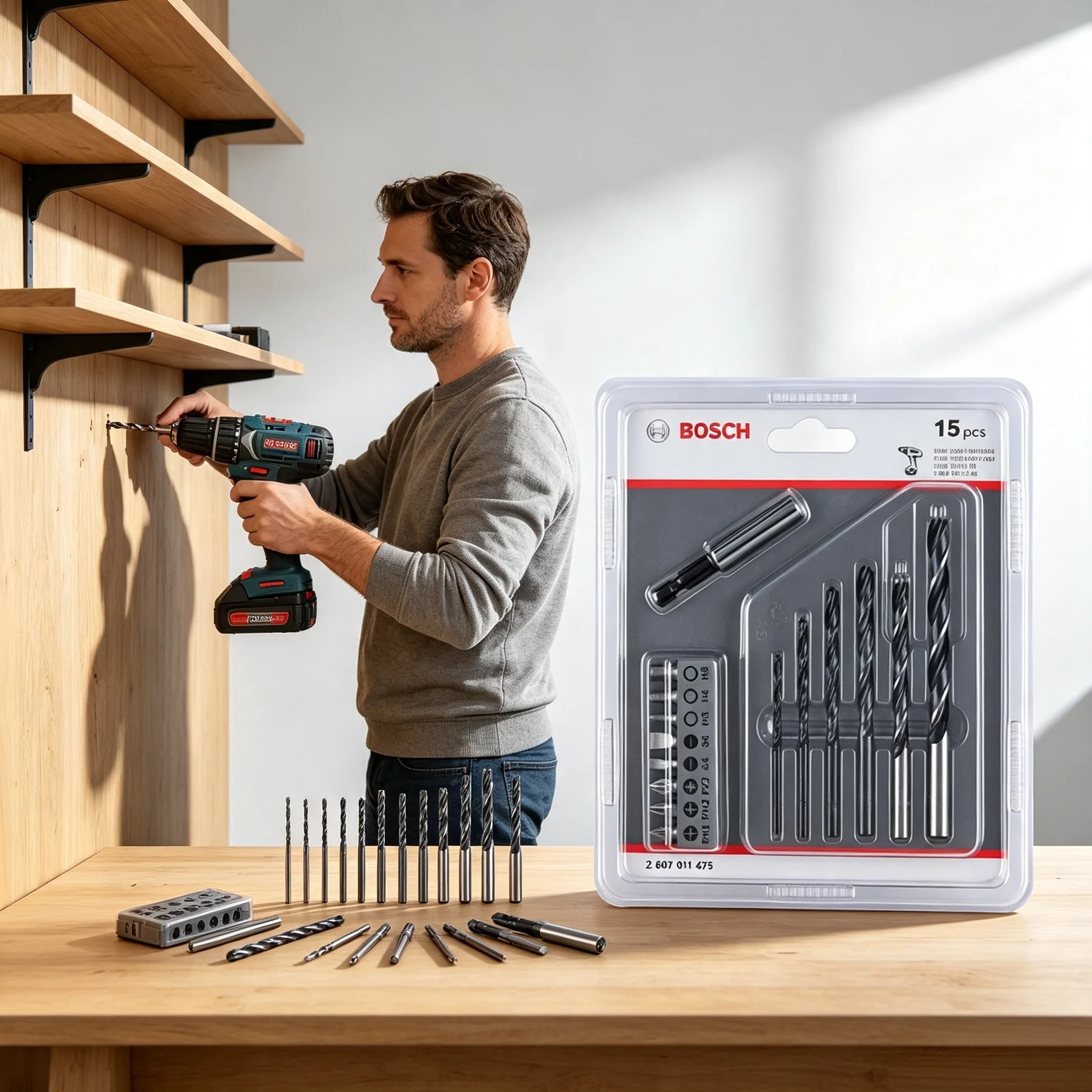 Bosch 15 Pcs Drill Bit & Screwdriver Bit Set, Metal Wood Drilling Bits with Extension Holder, Multi-Size Screwdriver Bits, Compa