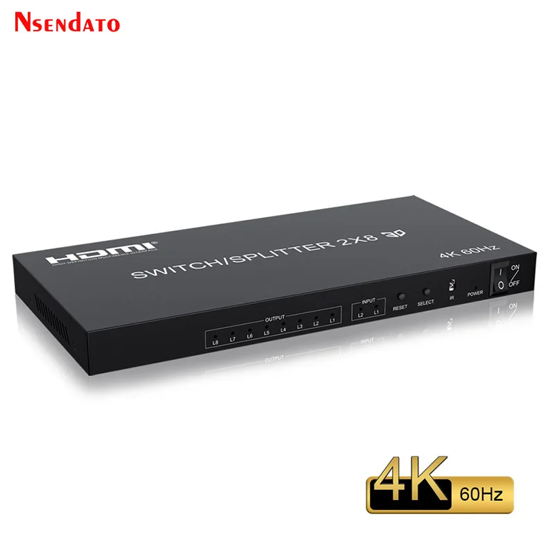 Splitter Switch HDMI 2x8 4K 60Hz HDMI Speed Switch Splitter 2 in 8 out Audio Video Switcher for PS3 PC To HDTV Monitor Projector