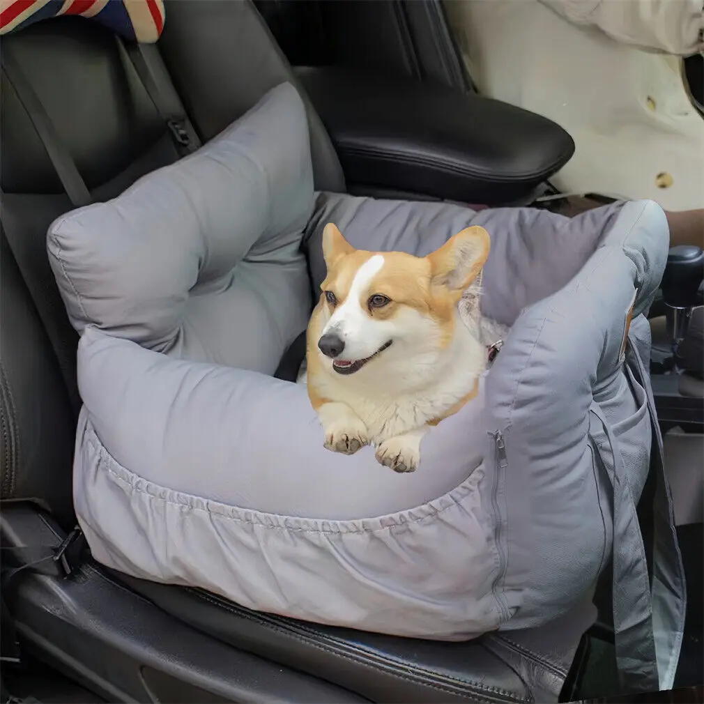 Asiento de coche con cinturón de seguridad para perros y gatos, cojín de nido de refuerzo para mascotas, lavable, sofá, ropa de cama, colchón de viaje