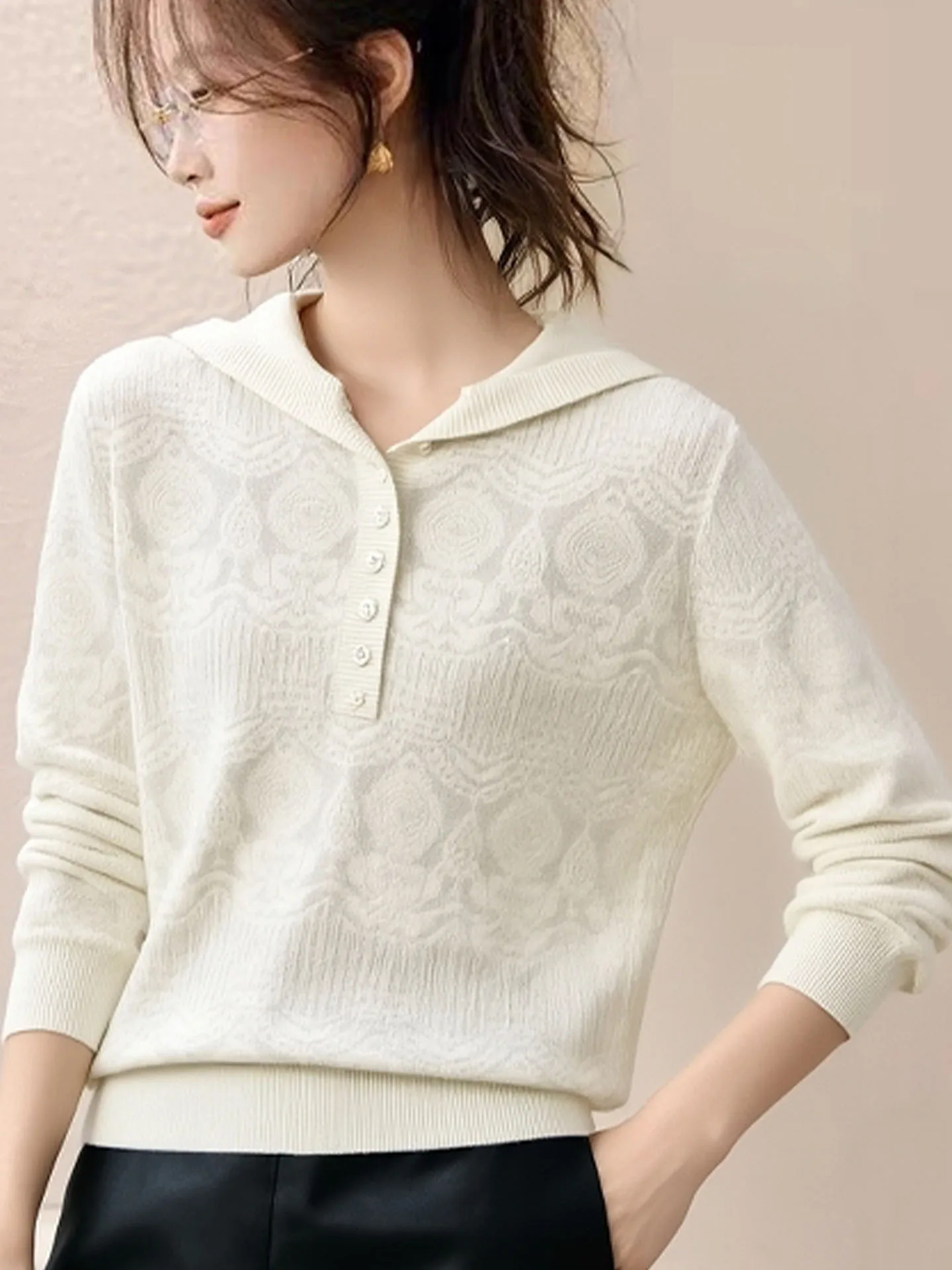 Trendy Long Sve Knitted Hat Design Hoodie Women's Base Layer irt Faionable Versatile Korean Sle Commute Woolen Top