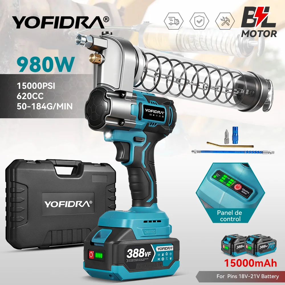 YOFIDRA 15000PSI 103Mpa Bürstenlose Elektrische Fettpresse Ölinjektor Fettpresse Elektrowerkzeug für Makita 18V Akku