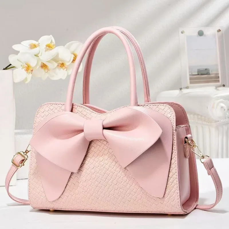 

New Korean Style Women's Bag Fashionable Stylish Candy Colored Bow Shoulder Bag Handbag Simple Woven Pattern Crossbody Bag
