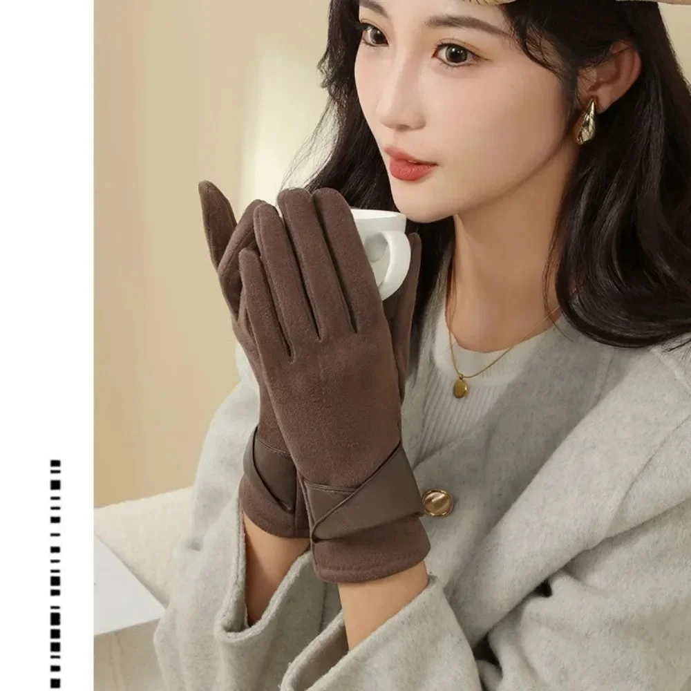 Новые зимние перчатки с сенсорным экраном, теплые варежки для вождения с полным пальцем, жемчужные лыжные перчатки в стиле ретро, спорт на открытом воздухе