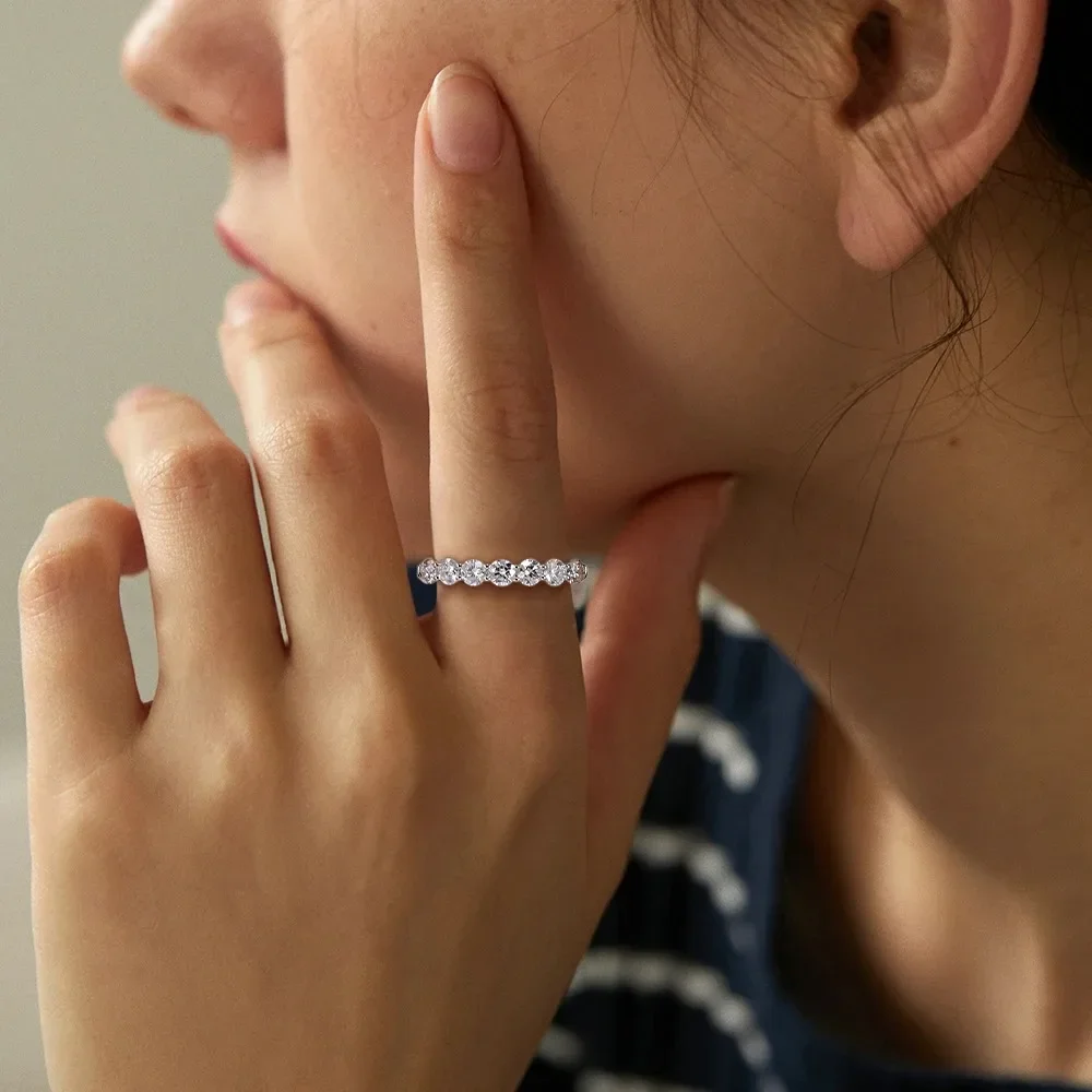 3.5mm Moissanite Ring for Women Half Eternity Wedding Band 925 Sterling Silver D VVS1 Lab Diamond Couple Promise Ring Jewelry