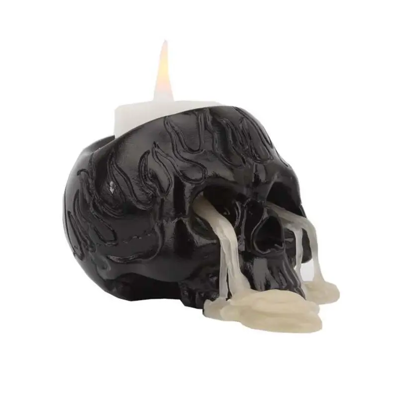 Schwarzer Schädel Kerzenhalter Halloween Dekoration Kerzenhalter Home Kerzenhalter Harz Desktop-Ornamente