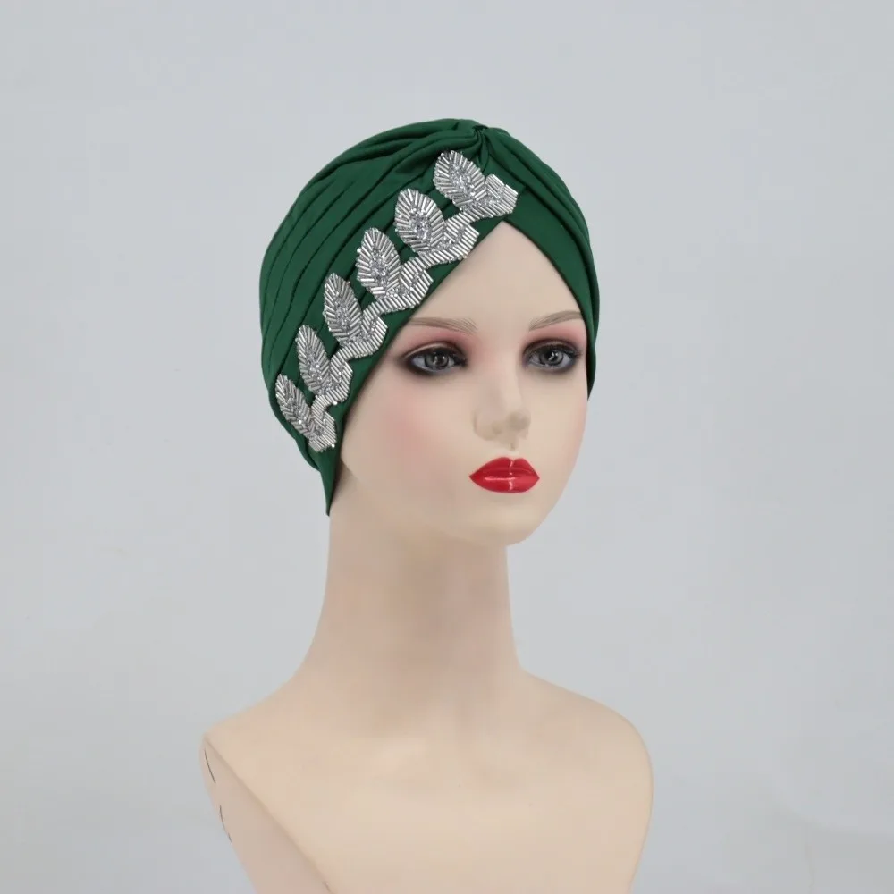 New Solid Color Side Leaf Rhinestones Headscarf Elegant Versatile Cross Knot Headwrap Breathable Soft Headwrap Hat Women