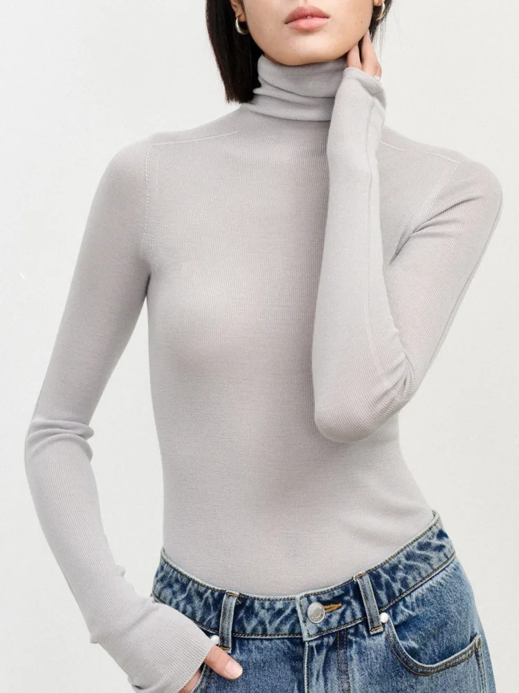 [EWQ] Minimalist Style Long Sleeve Turtleneck Pullover Knitted Solid All-match Casual Women Tops 2024 Autumn New Fashion 16O2965