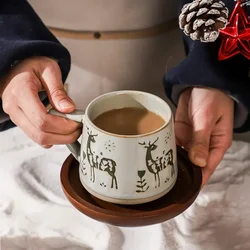 Creative Nordic Style Retro Ceramic Mug with Handle Heat-resistant Coffee Cup Christmas Elk Home Office Handmade Water Tea Cups