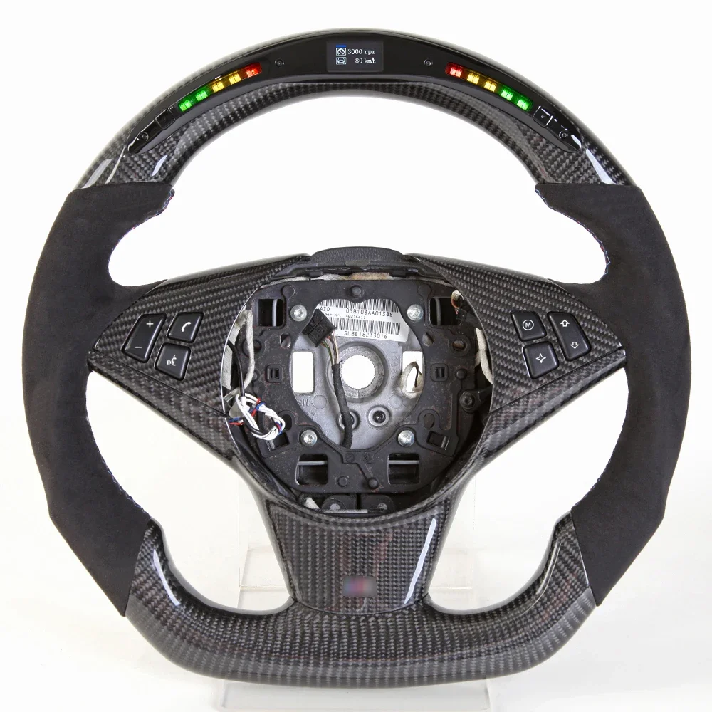 For bm E60 Carbon Fiber Steering Wheel with LED  Alcantara bm E60 E61 M5 E63 E64 M6 to M Performance Steering Wheel Upgrade