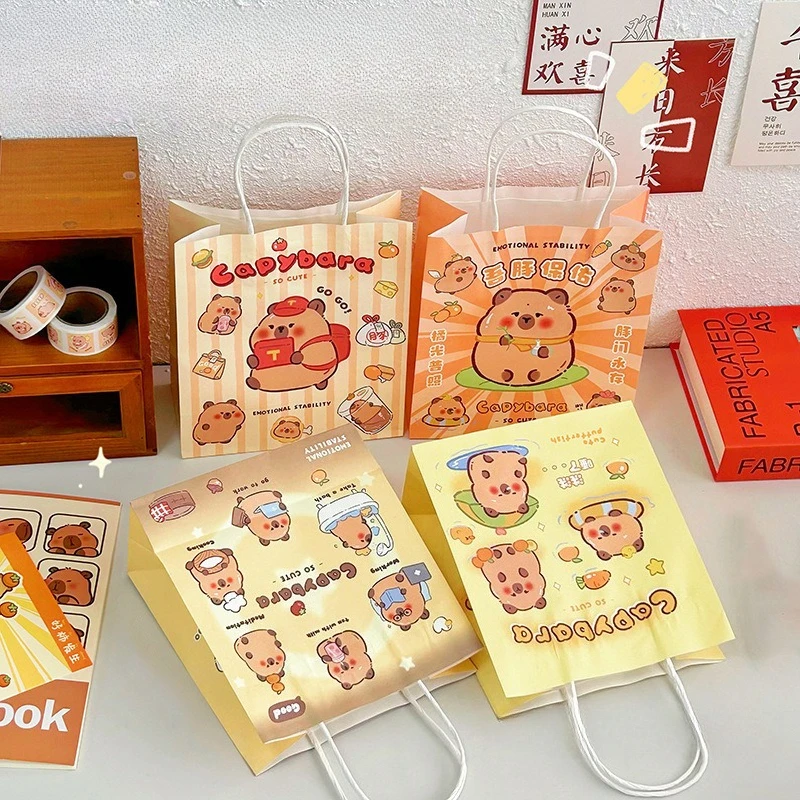 Capybara Cartoon Paper Gift Bag Cute Animal Tote Bag With Handle For Kids Birthday Party Favor Souvenir Gift Packaging Handbag