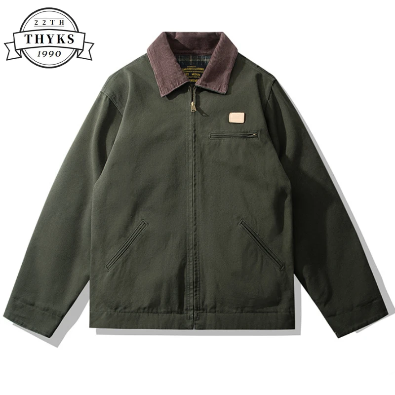 Vintage Y2K Cargo Jacket Mens Thicken Warm Loose Corduroy Lapel Canvas Coats Detroit Affordable Substitute Windbreaker Workwear