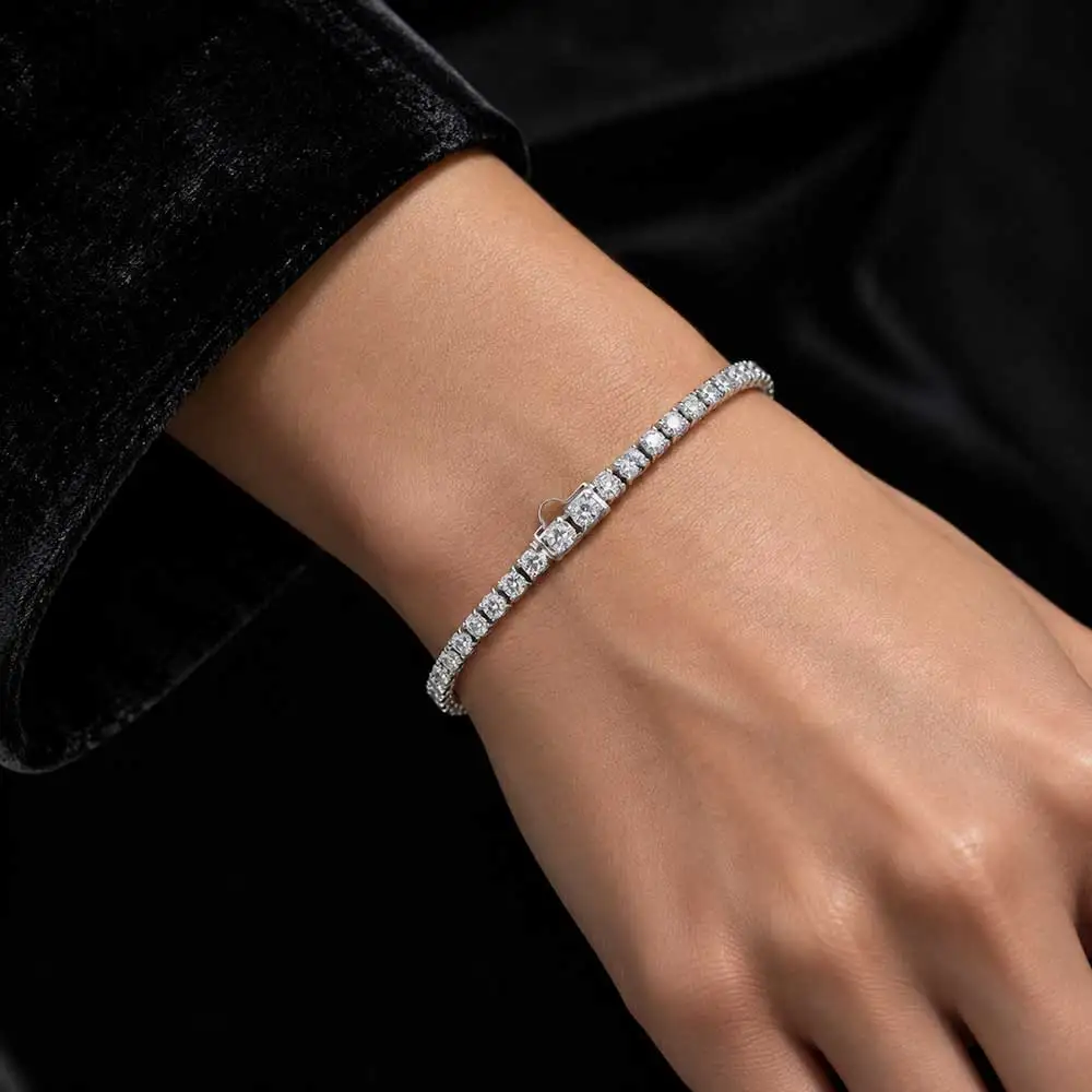 2/2.5mm Tennis Bracelet 316L Stainless Steel Cubic Zirconia Iced Out Bling Waterproof Unisex Stackable Bracelet Hip Hop Jewelry