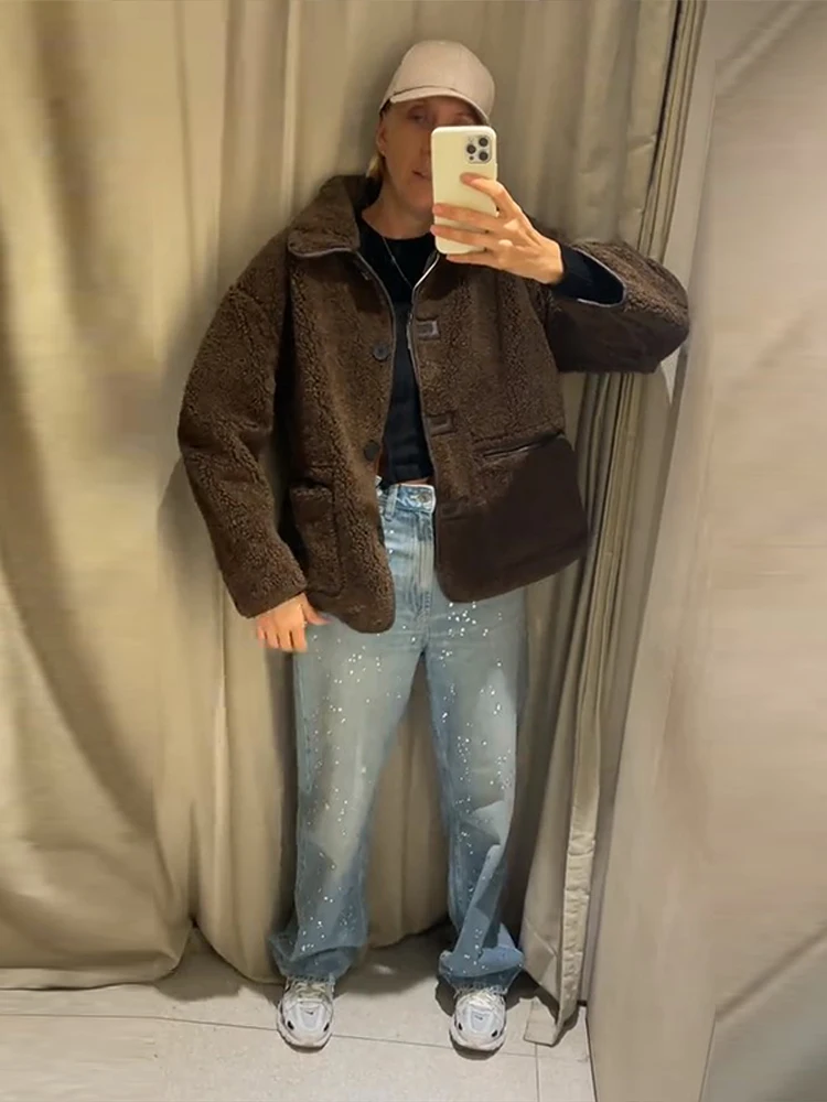 

Модная двусторонняя куртка, женская однотонная однобортная куртка с воротником с лацканами и длинными рукавами, осень-зима 202, женская универсальная верхняя одежда