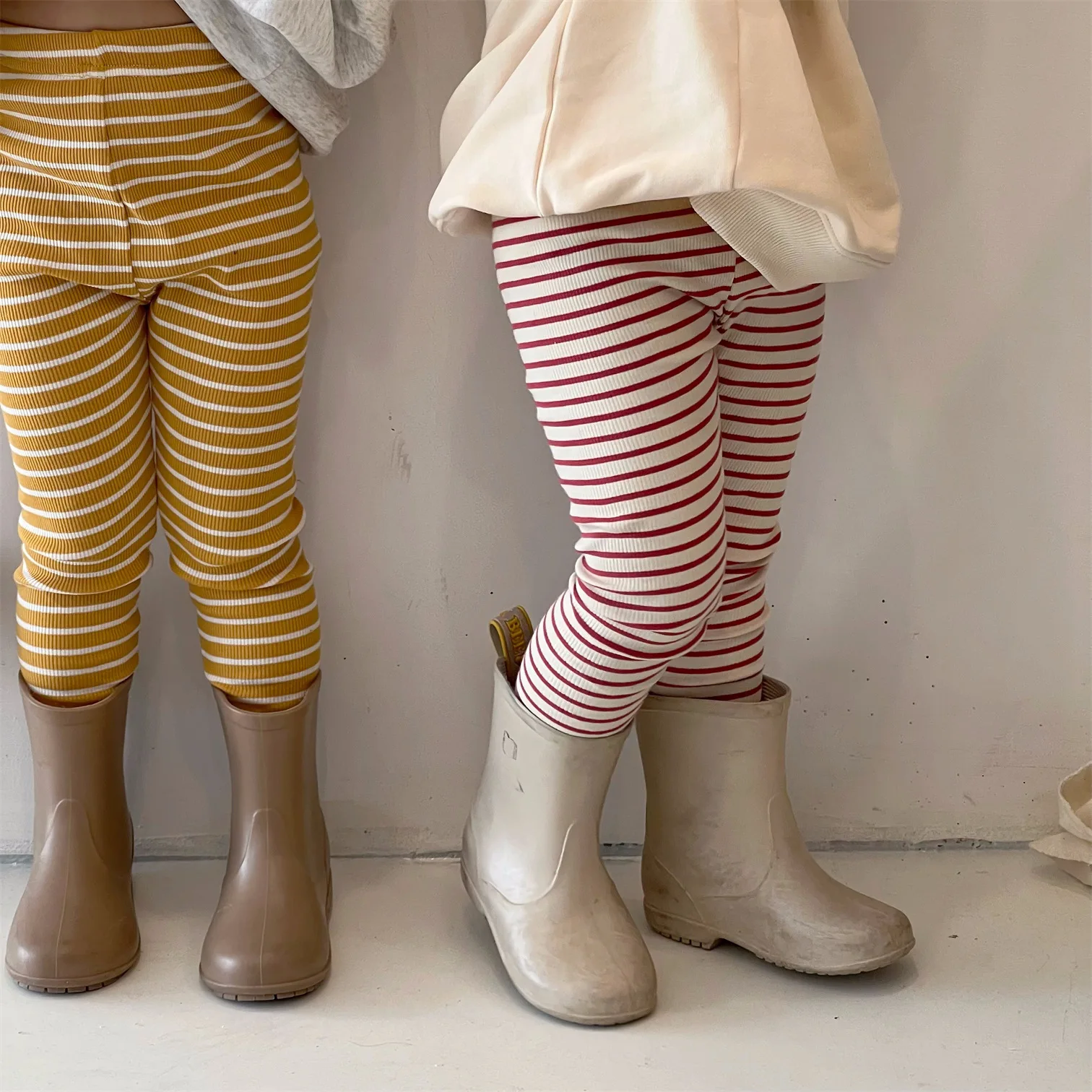 Spring Autumn Boy Infant Thin Candy Color Ruffle Leggings Girl Baby Striped Casual Pants Fashion Children Cotton Trouser Clothes