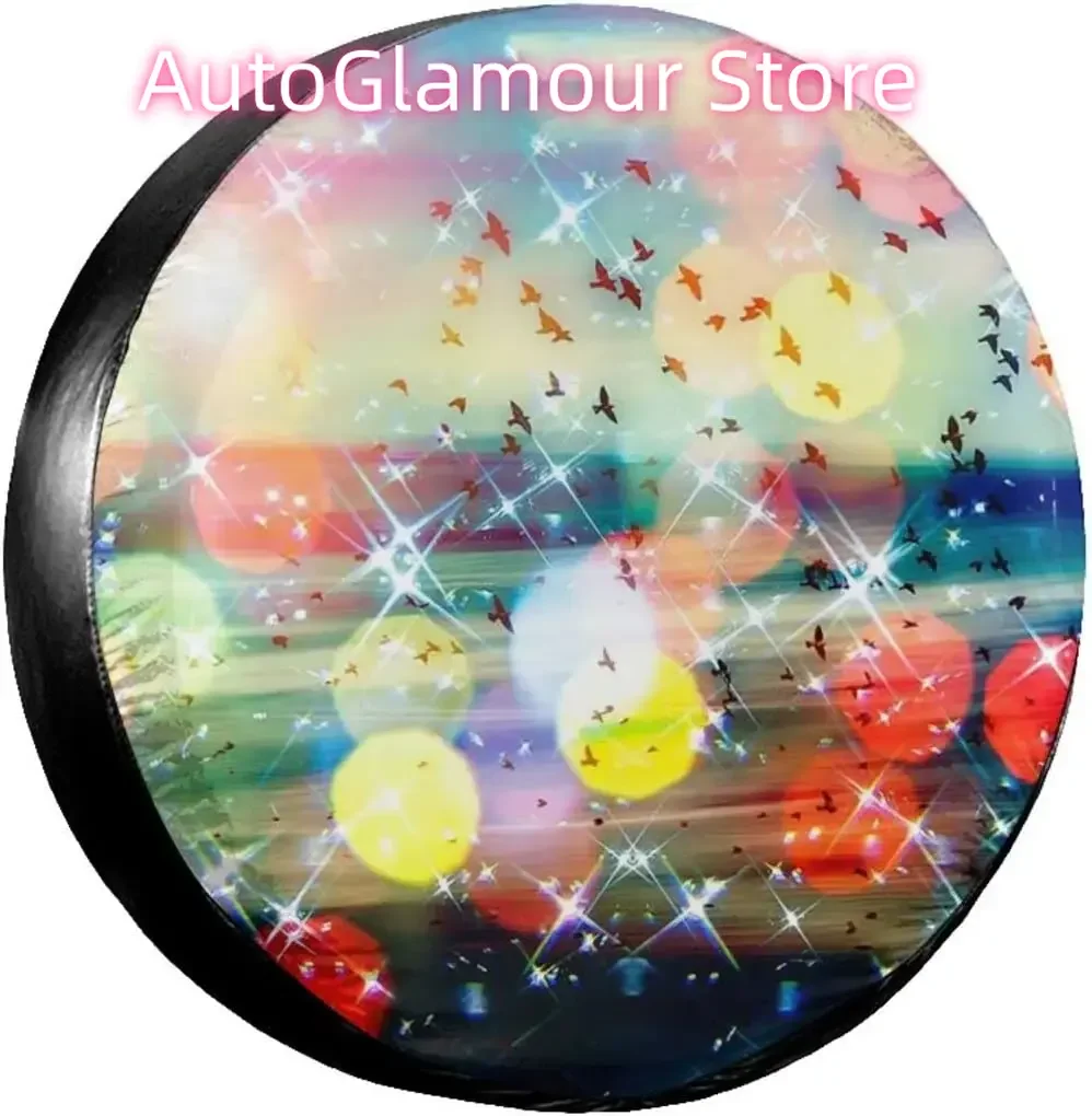 

Christmas Decorations Birds Flying and Abstract Sky Spring Spare Tire Covers Polyester Universal Waterproof Sunscreen Wheel Cove
