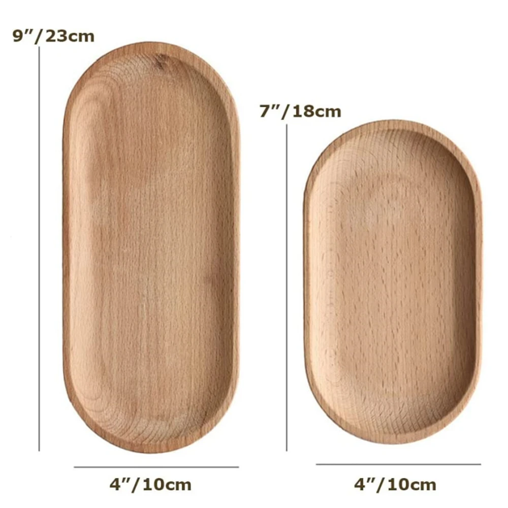 Solid Wooden Oval Tray Serving Dessert Cup Mat Cheese Cake Plate Jewellery Key Coin Coaster Flower Plant Tableware Decorative