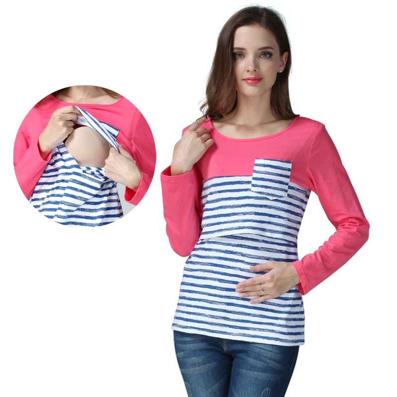 

New Autumn Long Sleeve Pregnancy Maternity T-shirt BreastFeeding Stripe Tops For Pregnant Women Nursing Tops Maternity T-shirt