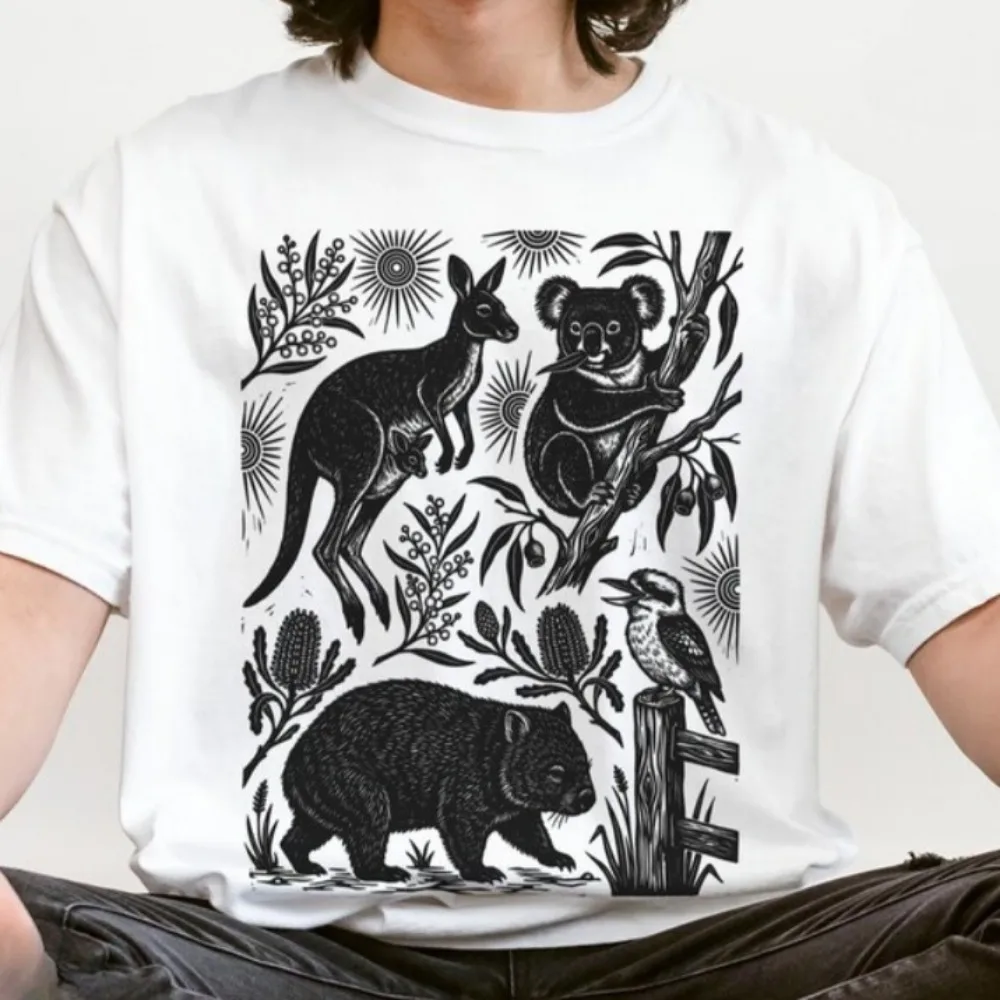 Australian Animals T-Shirt Kangaroo Koala Wombat Kookaburra Floral ropa mujer women t shirt oversized clothes Women Gift