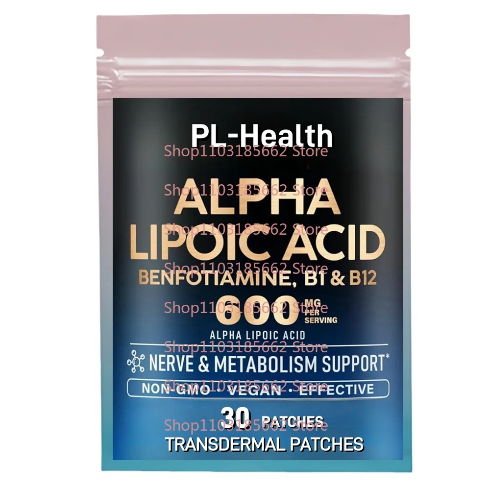 30 Patches Alpha Lipoic Acid Transdermal Patches with Vitamins B1 & B12 Antioxidant for Nerve, Energy & Metabolism Support