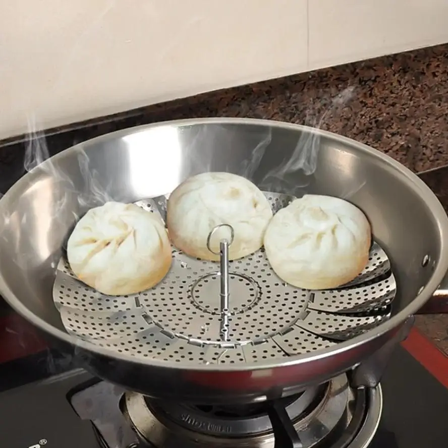 New 1 Pcs Kitchen Stainless Steel Steamer Foldable Telescopic Bun Fruit Basket Vegetable Pot Holder Food Steamer