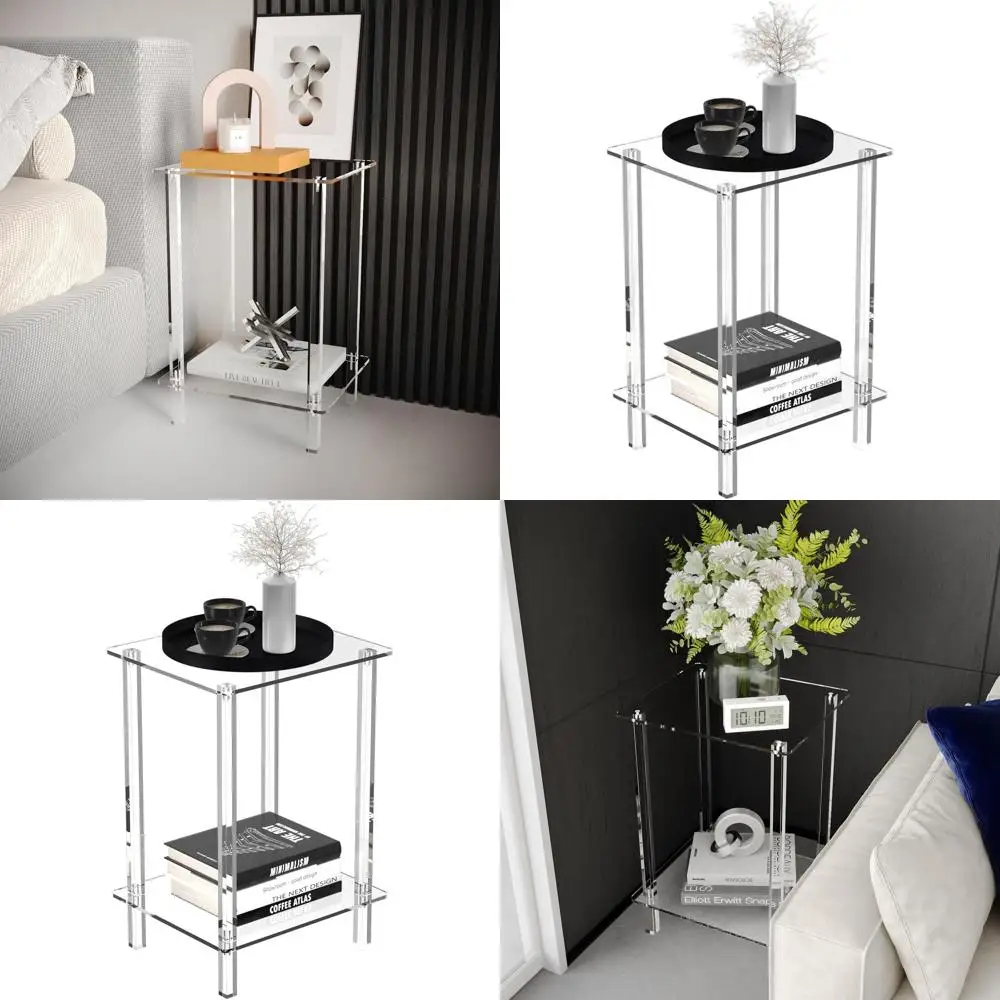 

Прозрачный акриловый 2-уровневый маленький приставной столик, 13,4 дюйма (длина) x 11,5 дюйма (ширина) x 19,6 дюйма (высота), идеально подходит для гостиной или спальни (как прикроватная тумбочка)